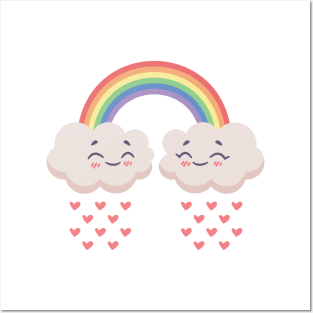 Clouds raining hearts (no outline) Posters and Art